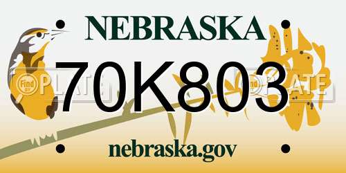 70K803 Nebraska License Plate