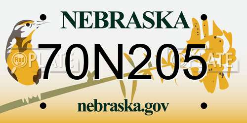70N205 Nebraska License Plate