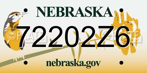 72202Z6 Nebraska License Plate
