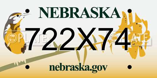 722X74 Nebraska License Plate
