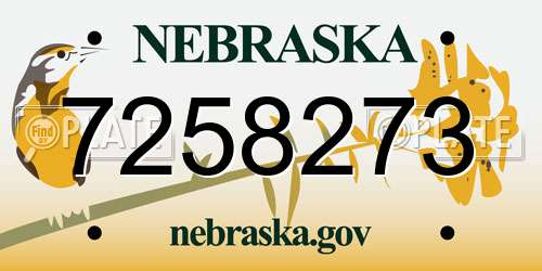 7258273 Nebraska License Plate