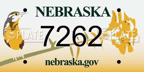 7262 Nebraska License Plate