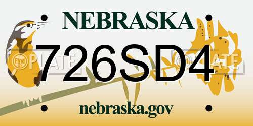 726SD4 Nebraska License Plate