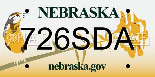 726SDA Nebraska License Plate