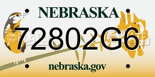 72802G6 Nebraska License Plate