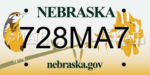 728MA7 Nebraska License Plate
