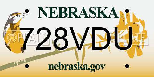 728VDU Nebraska License Plate