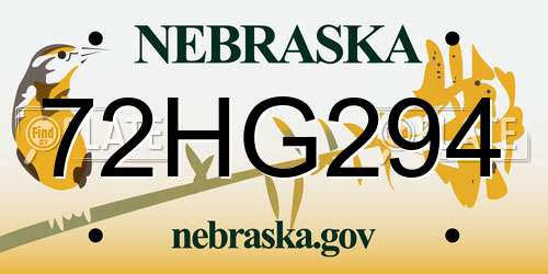 72HG294 Nebraska License Plate