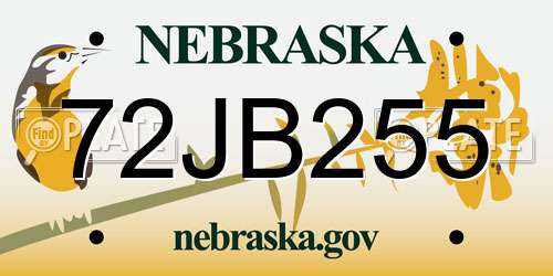 72JB255 Nebraska License Plate