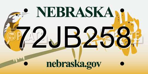 72JB258 Nebraska License Plate