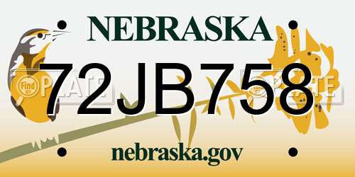 72JB758 Nebraska License Plate