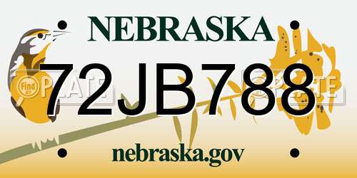 72JB788 Nebraska License Plate
