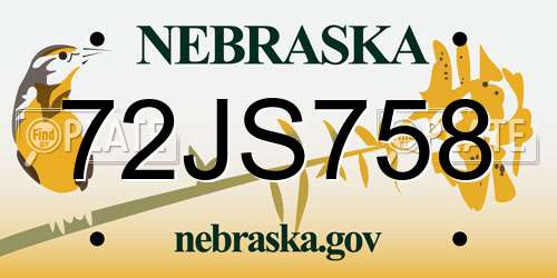 72JS758 Nebraska License Plate