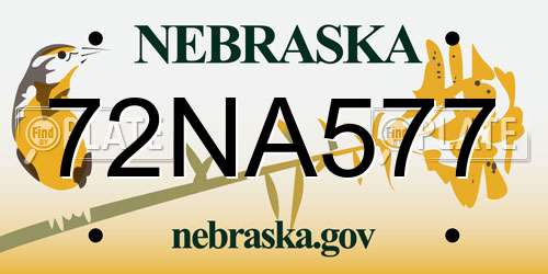 72NA577 Nebraska License Plate