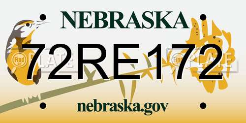 72RE172 Nebraska License Plate
