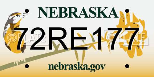 72RE177 Nebraska License Plate