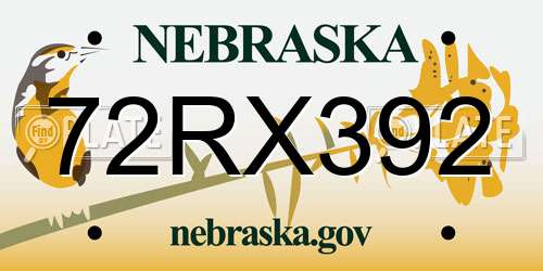 72RX392 Nebraska License Plate