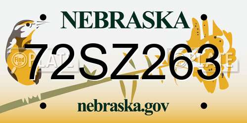 72SZ263 Nebraska License Plate