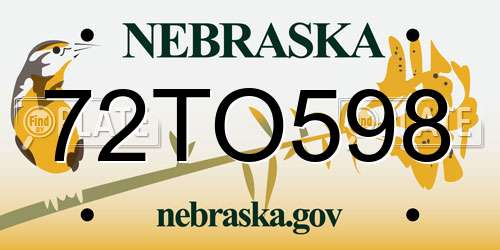 72TO598 Nebraska License Plate
