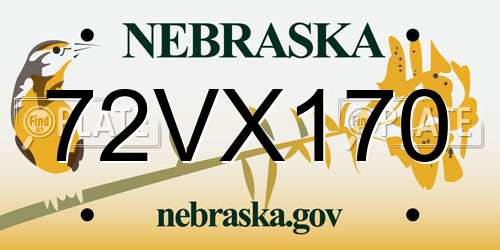 72VX170 Nebraska License Plate