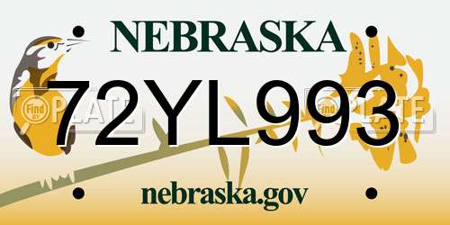 72YL993 Nebraska License Plate