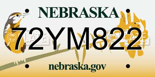 72YM822 Nebraska License Plate