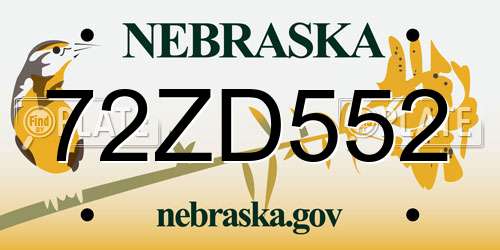 72ZD552 Nebraska License Plate