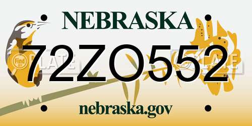 72ZO552 Nebraska License Plate