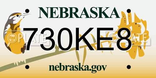 730KE8 Nebraska License Plate