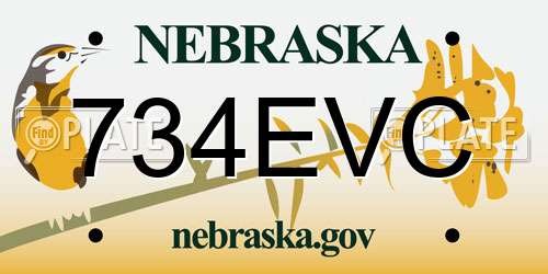 734EVC Nebraska License Plate