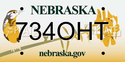 734OHT Nebraska License Plate