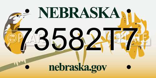 73582T7 Nebraska License Plate