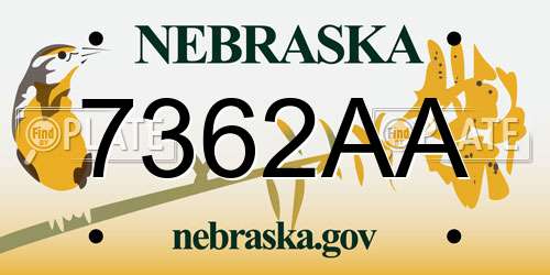 7362AA Nebraska License Plate
