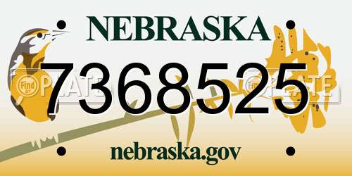 7368525 Nebraska License Plate