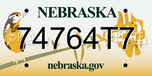 74764T7 Nebraska License Plate