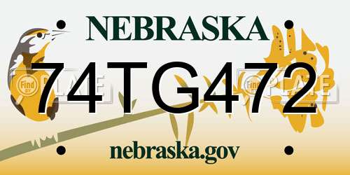 74TG472 Nebraska License Plate
