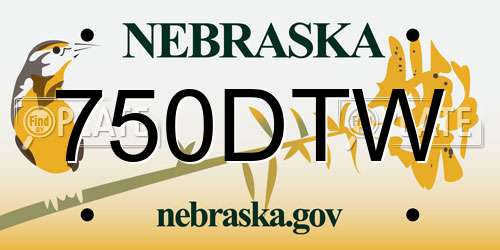 750DTW Nebraska License Plate
