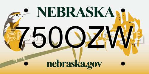 750OZW Nebraska License Plate