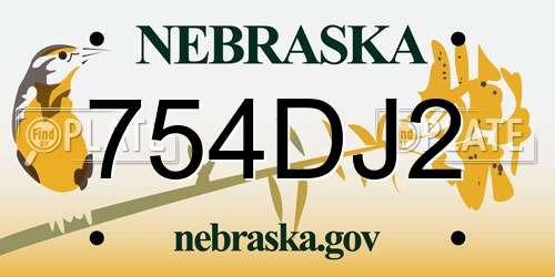 754DJ2 Nebraska License Plate