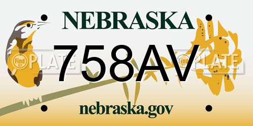 758AV Nebraska License Plate