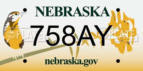 758AY Nebraska License Plate