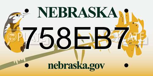 758EB7 Nebraska License Plate