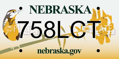 758LCT Nebraska License Plate