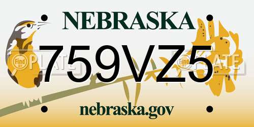 759VZ5 Nebraska License Plate