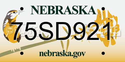 75SD921 Nebraska License Plate