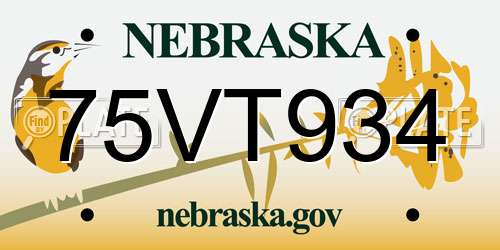75VT934 Nebraska License Plate