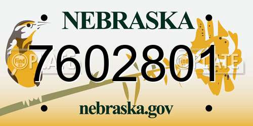 7602801 Nebraska License Plate