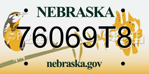 76069T8 Nebraska License Plate