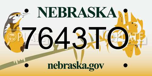 7643TO Nebraska License Plate