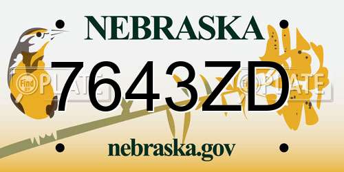 7643ZD Nebraska License Plate